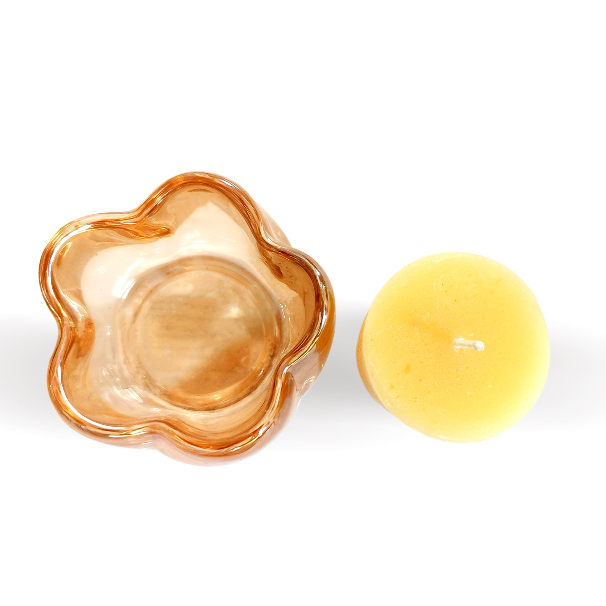 Amber Poppy Glass Holder With Candle